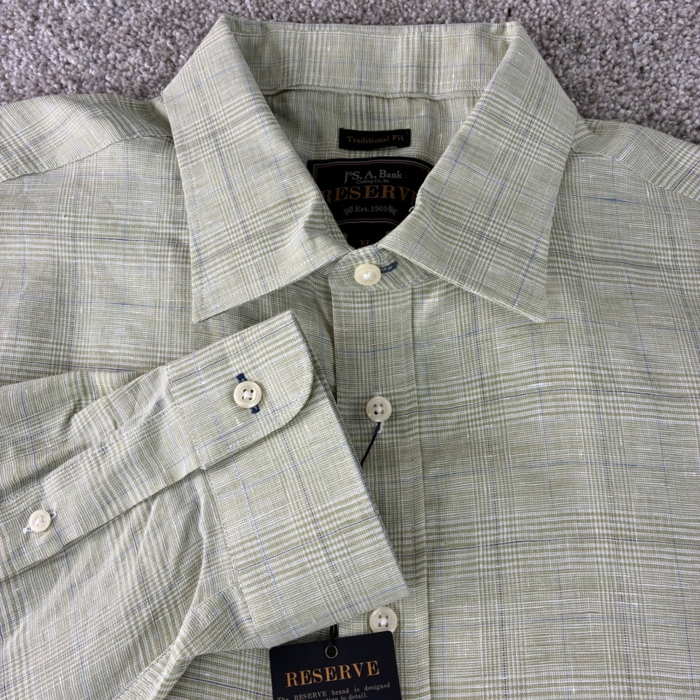 NWT Jos A Bank Reserve Mens XL Linen Plaid Button Up Dress Shirt Traditional Fit - Picture 10 of 11